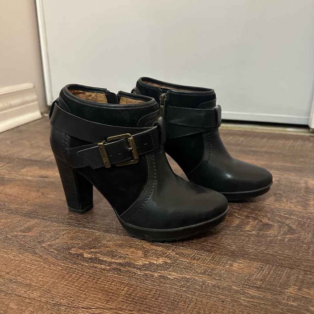 Clarks Black Ankle Heeled Leather and Suede Boots